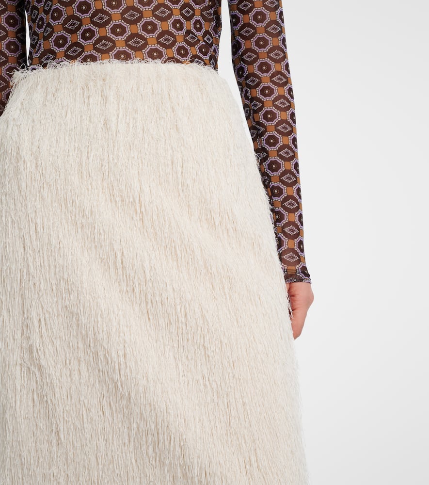Dries Van Noten Fringed Midi Skirt In White