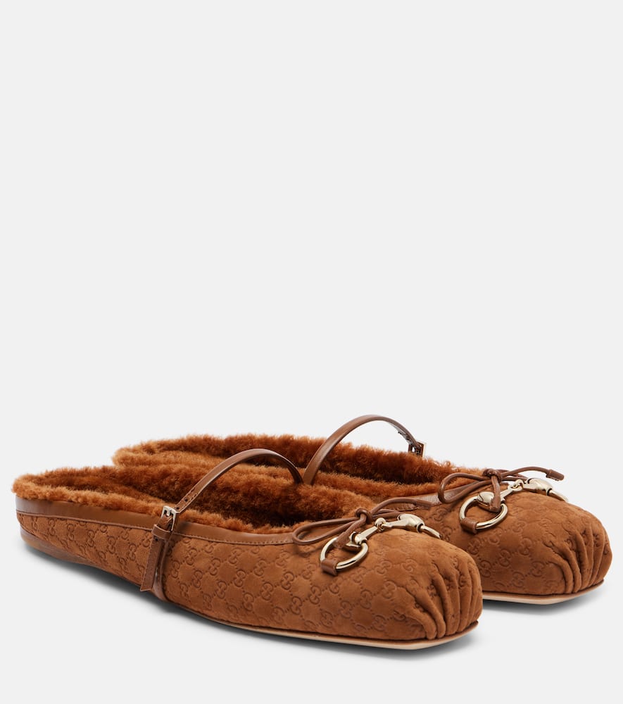 Gucci Gg Horsebit Suede Mules In Brown