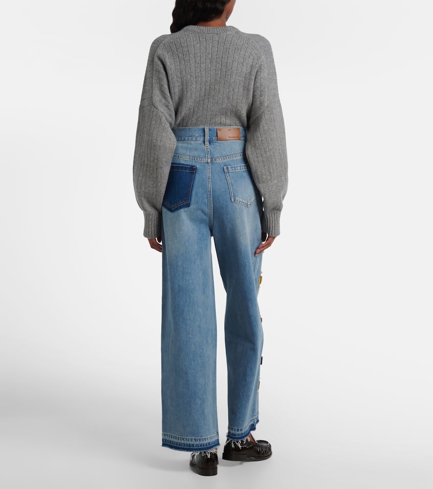 Xu Zhi Embellished High-rise Wide-leg Jeans In Blue