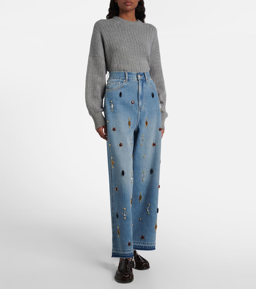 Xu Zhi Embellished High-rise Wide-leg Jeans In Blue
