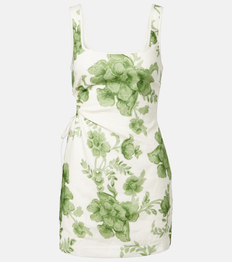 Sir Gardella Cutout Floral Linen Minidress In Green