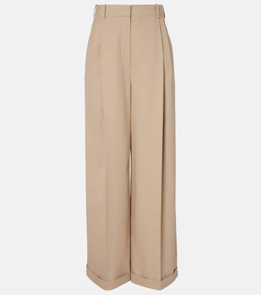 Loewe High-rise Cotton Wide-leg Pants In Sand