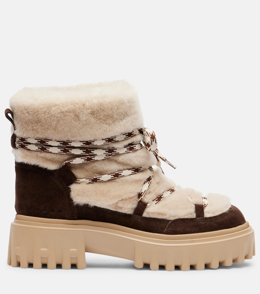Hogan Suede And Shearling Lace-up Boots In White