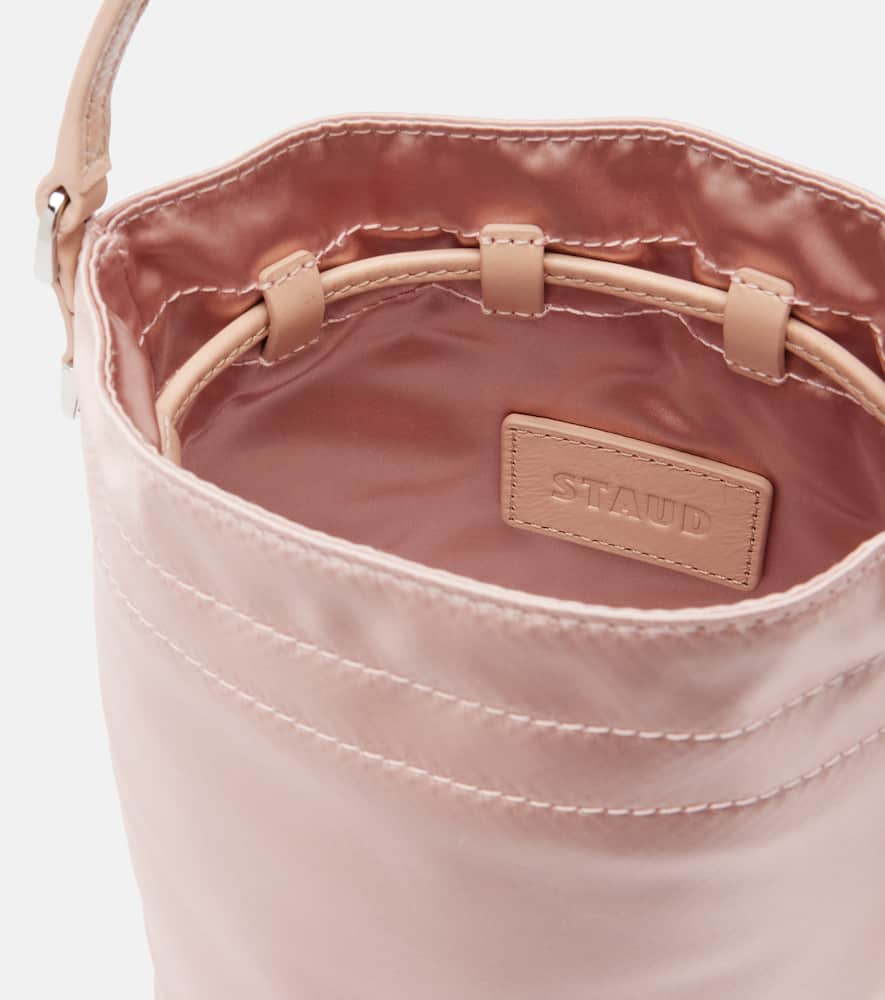 Staud Lila Leather-trimmed Satin Bucket Bag In Pink
