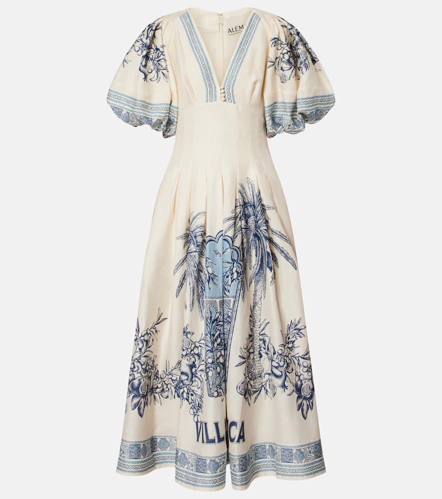 Alemais Villa Romantica Linen-blend Midi Dress In Neutral