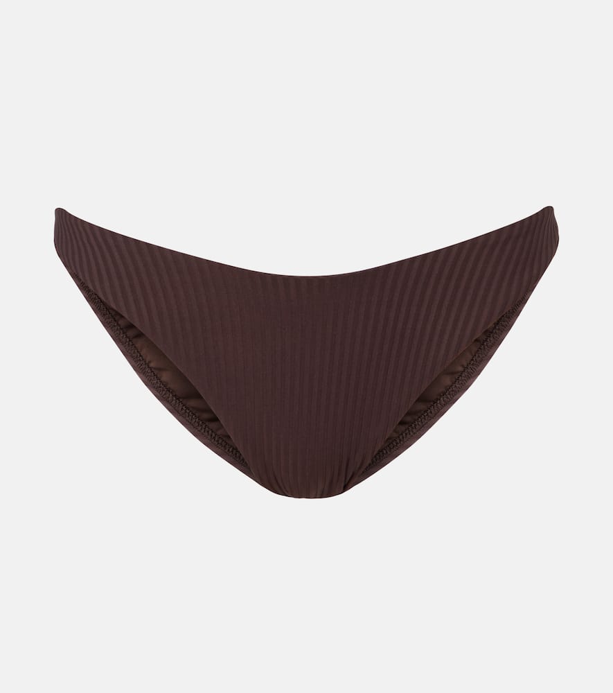 Melissa Odabash Noto Ribbed-knit High-rise Bikini Bottoms In Brown