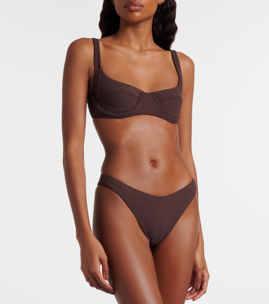 Melissa Odabash Noto Ribbed-knit High-rise Bikini Bottoms In Brown