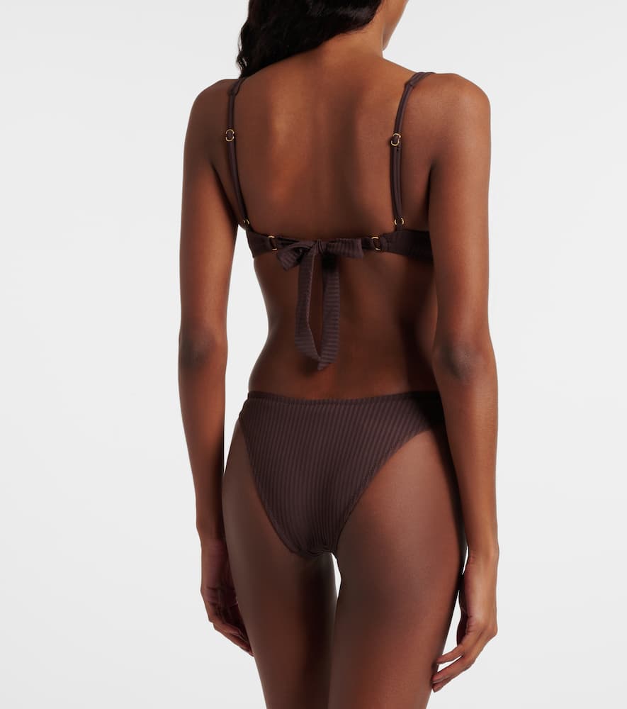 Melissa Odabash Noto Ribbed-knit High-rise Bikini Bottoms In Brown