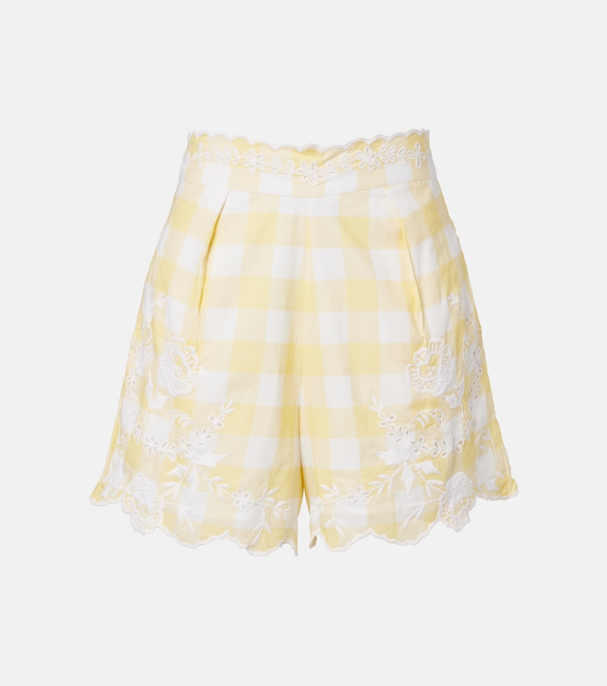 Juliet Dunn Embroidered checked cotton shorts