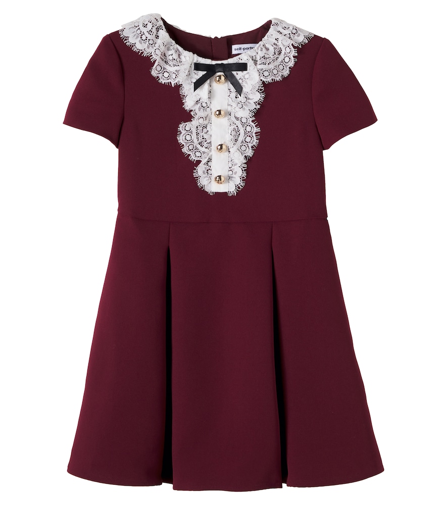 Self-Portrait Kids Burgundy Lace-Trimmed Cotton Dress Y 7/8 - Mytheresa