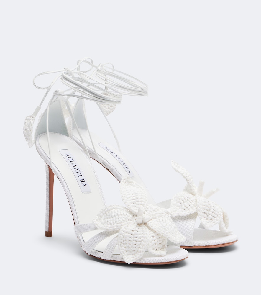 Calypso Leather-Trimmed Raffia Sandals