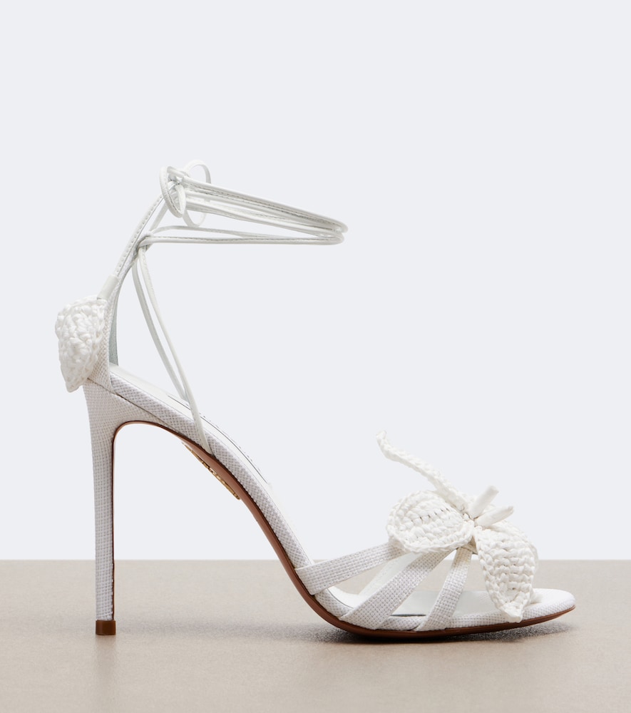 Calypso Leather-Trimmed Raffia Sandals