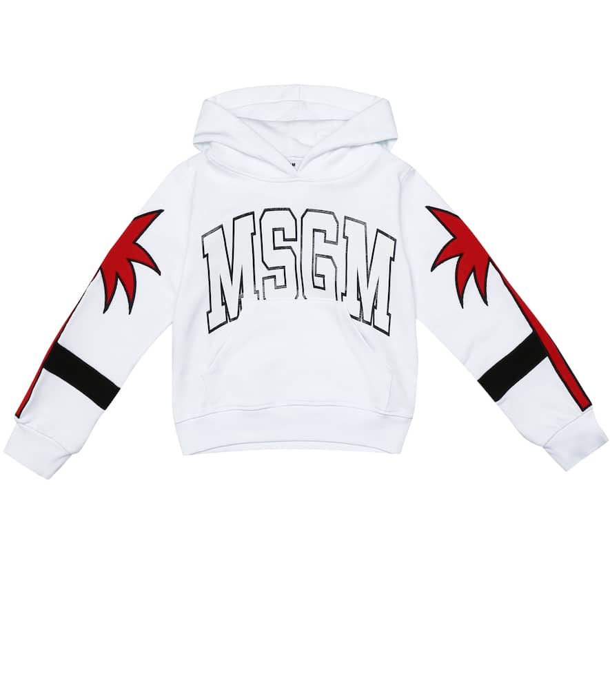 Msgm Embroidered Patch & Logo Cotton Hoodie In White
