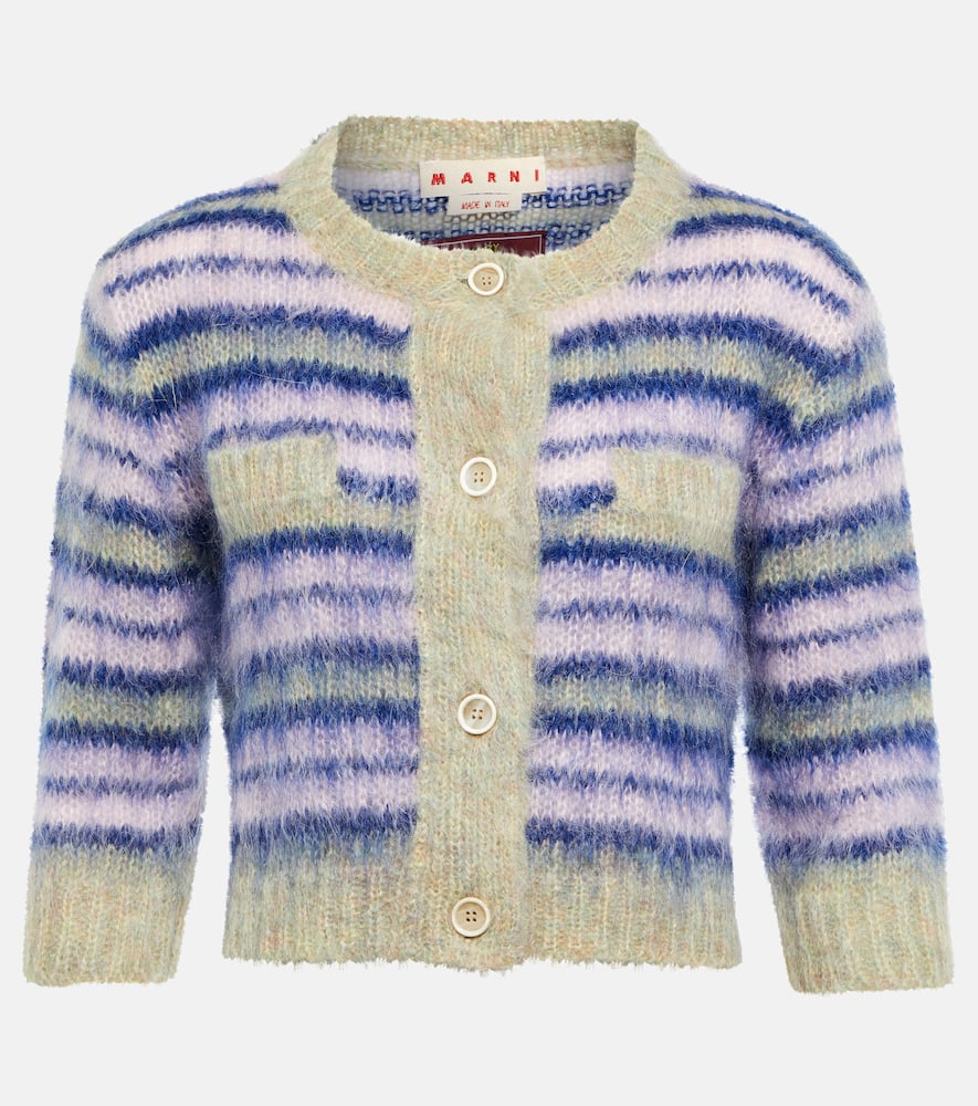 Marni Cropped Striped Mohair-blend Cardigan In Azalea