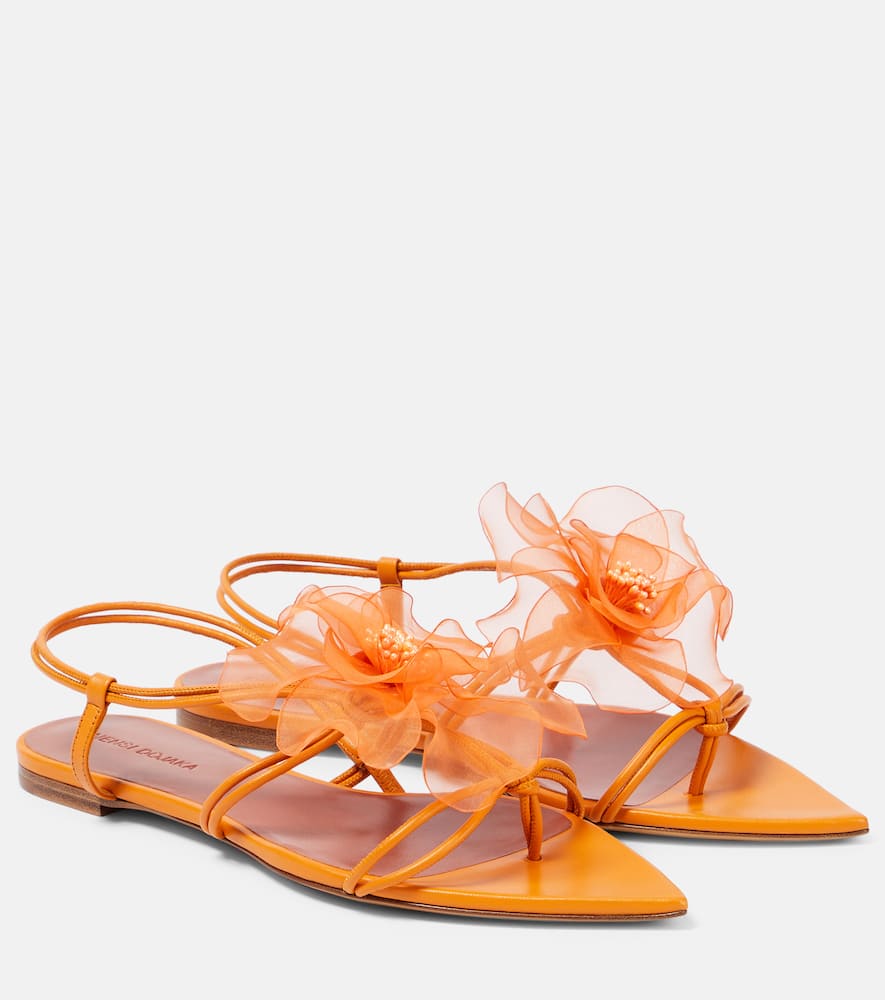 Shop Nensi Dojaka Appliqué Leather Thong Sandals In Orange