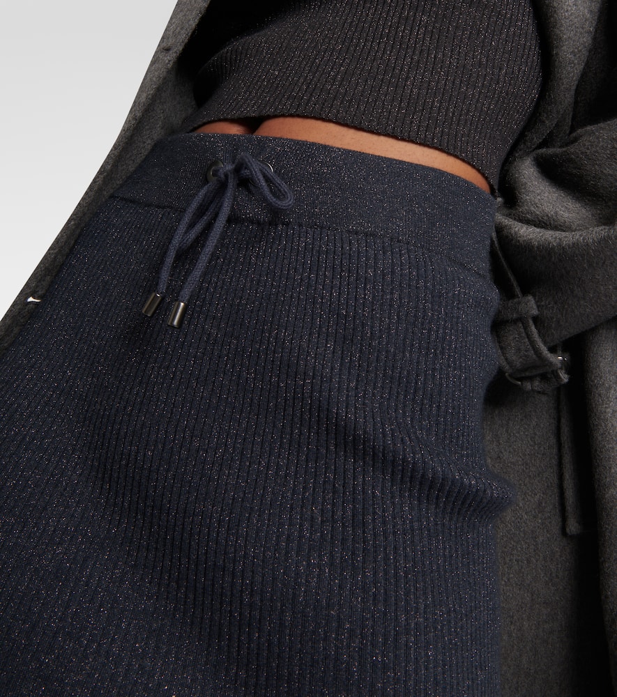 Brunello Cucinelli Ribbed-knit Cashmere Midi Skirt In Blue
