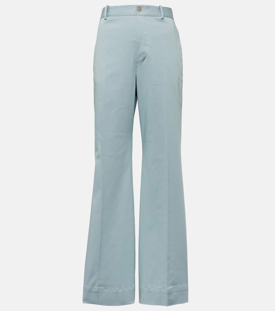 Plan C High-rise Cotton-blend Flared Pants In Blue