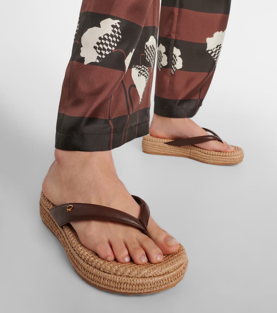 Shop Gianvito Rossi Leather Platform Espadrille Thong Sandals In Brown