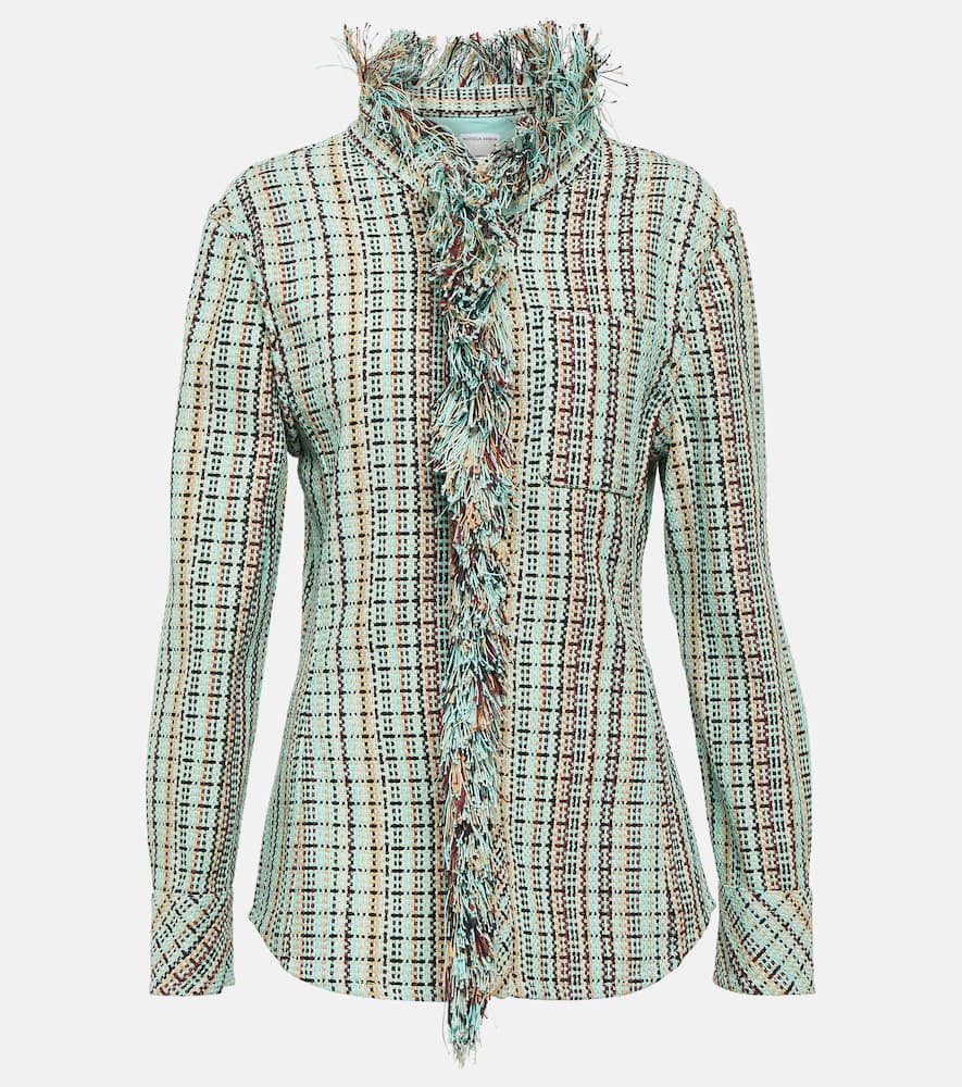 Bottega Veneta Fringed checked cotton-blend jacket