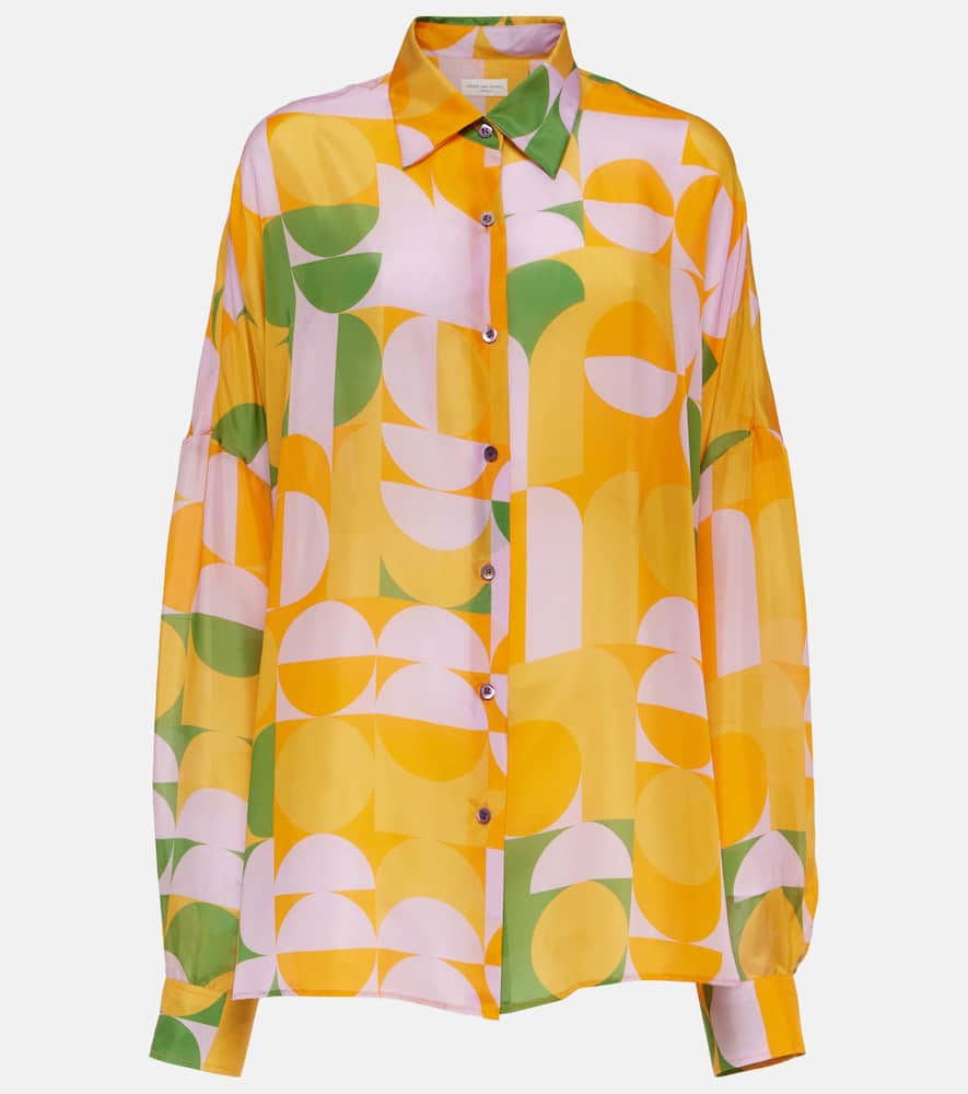 Dries Van Noten Casia Abstract-print Oversized Silk Collared Shirt In Orange