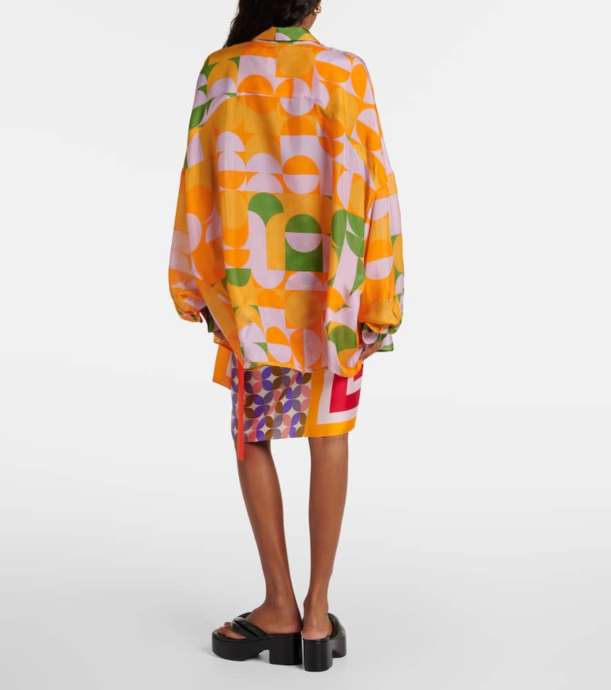 Dries Van Noten Casia Abstract-print Oversized Silk Collared Shirt In Orange