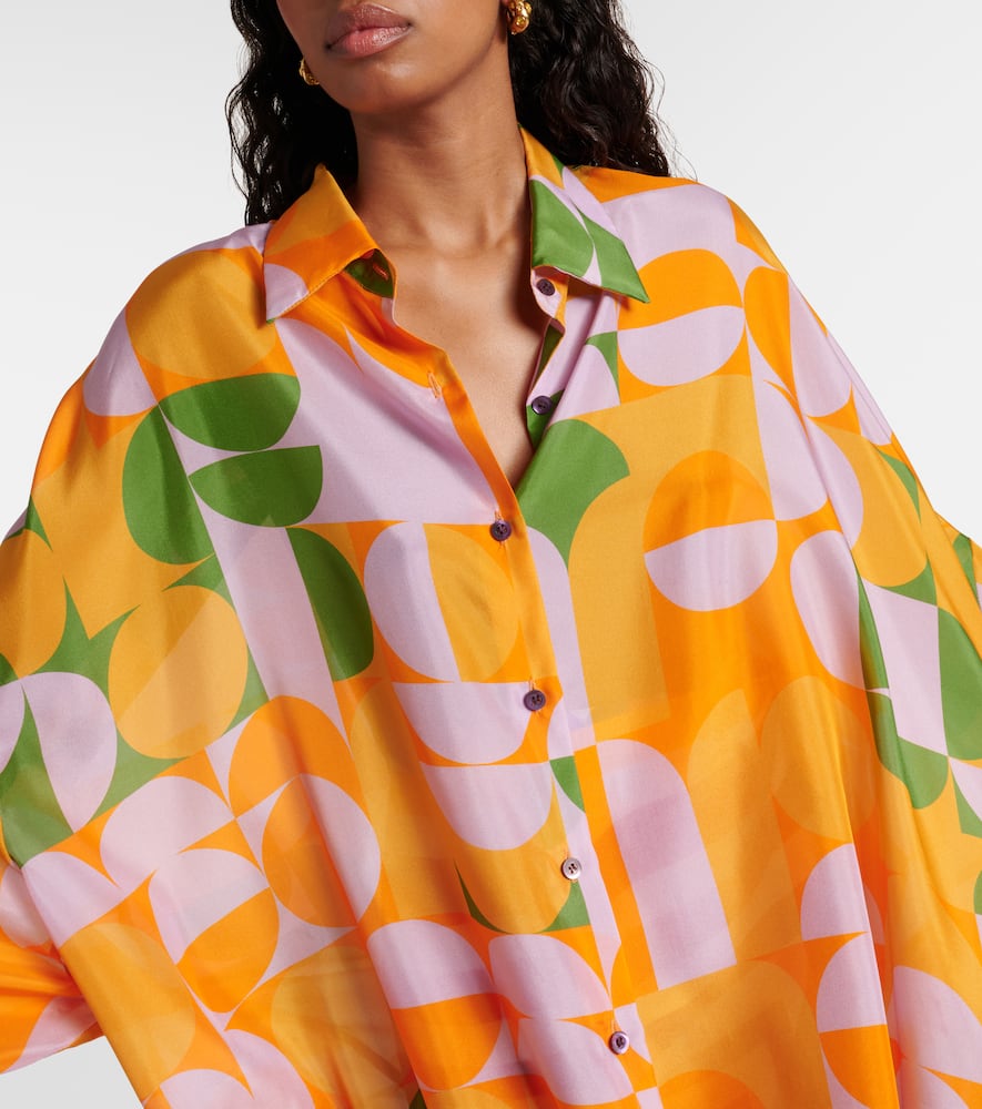 Dries Van Noten Casia Abstract-print Oversized Silk Collared Shirt In Orange