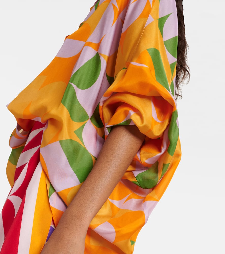 Dries Van Noten Casia Abstract-print Oversized Silk Collared Shirt In Orange