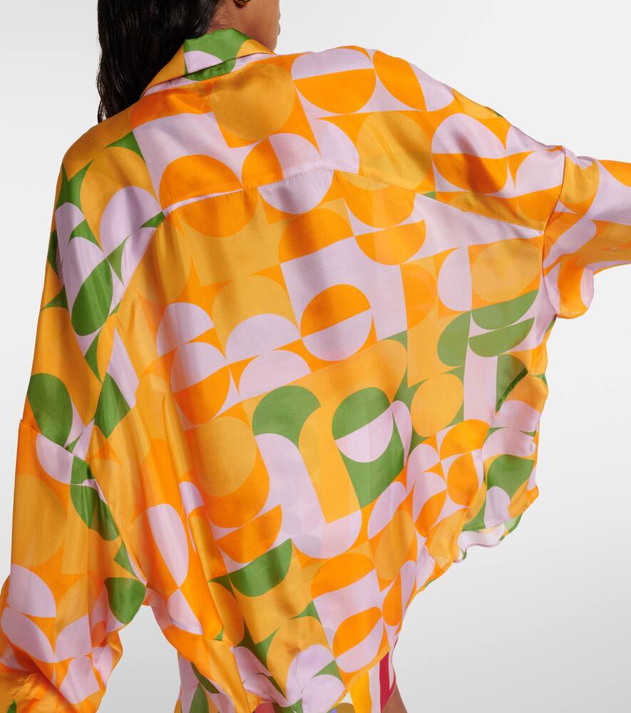 Dries Van Noten Casia Abstract-print Oversized Silk Collared Shirt In Orange