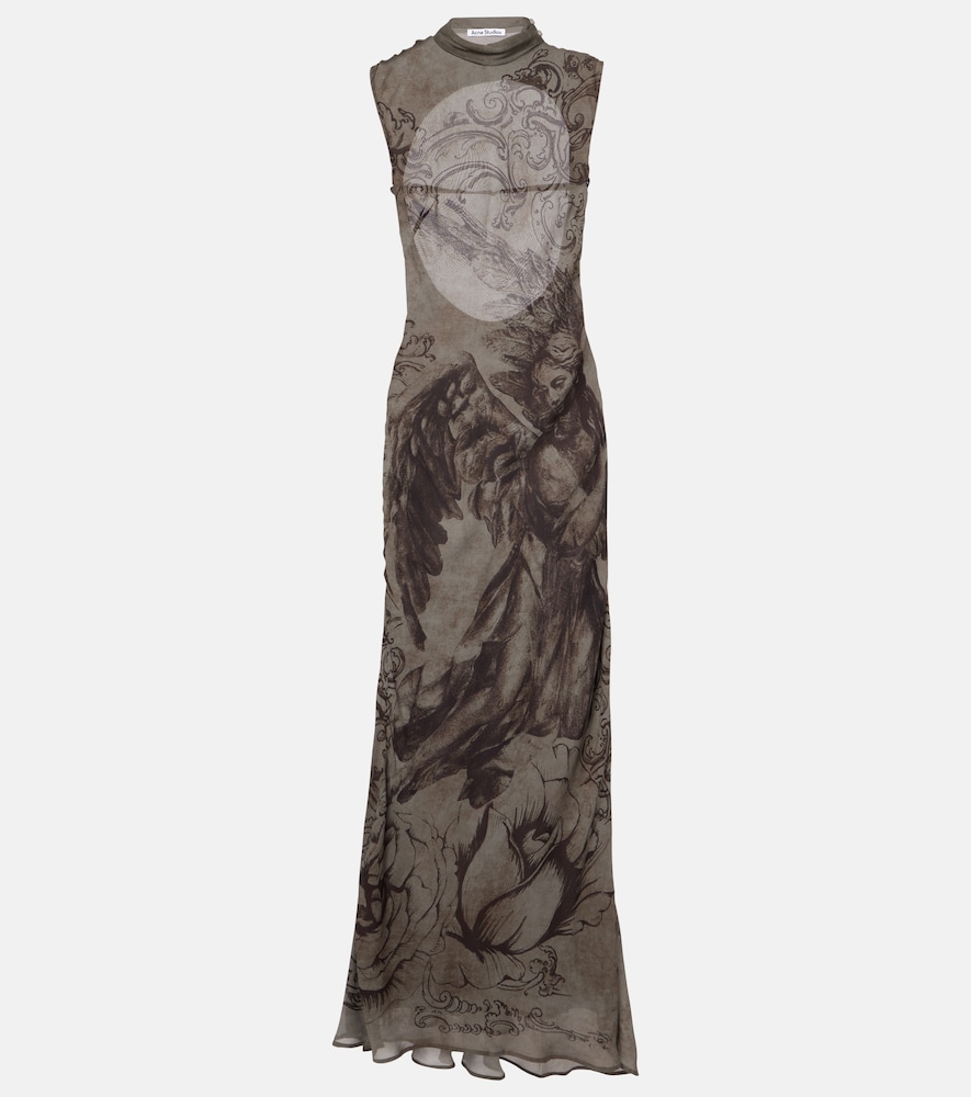 Printed Mesh Maxi Dress