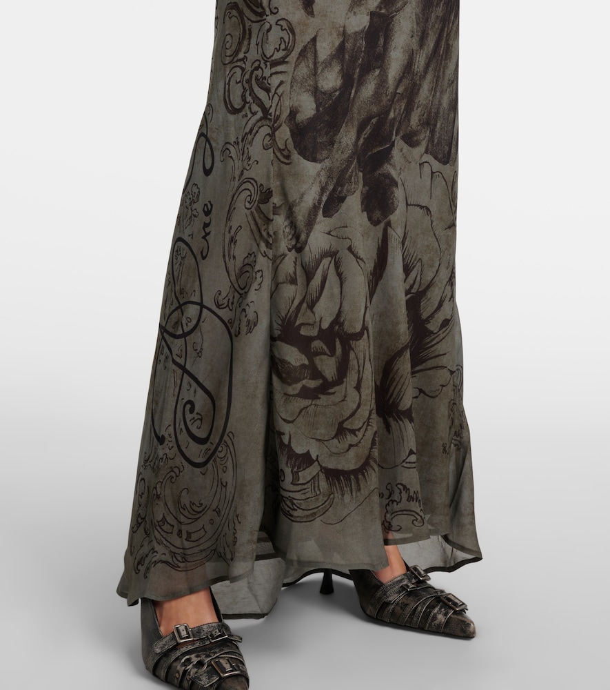 Printed Mesh Maxi Dress