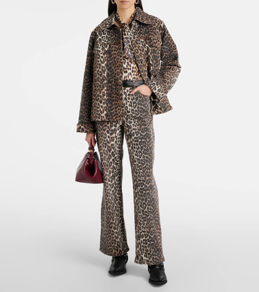 Ganni Leopard Print Satin Top For In Brown