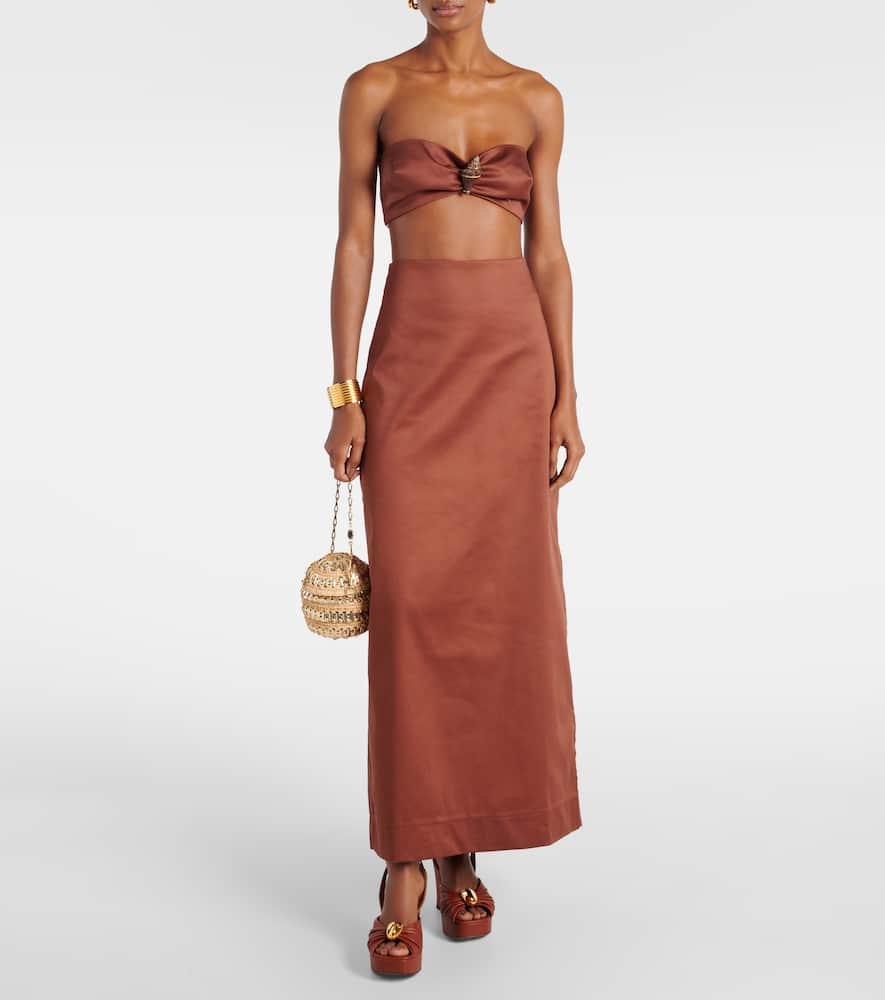 Shop Adriana Degreas Solid Cotton Maxi Skirt In Brown