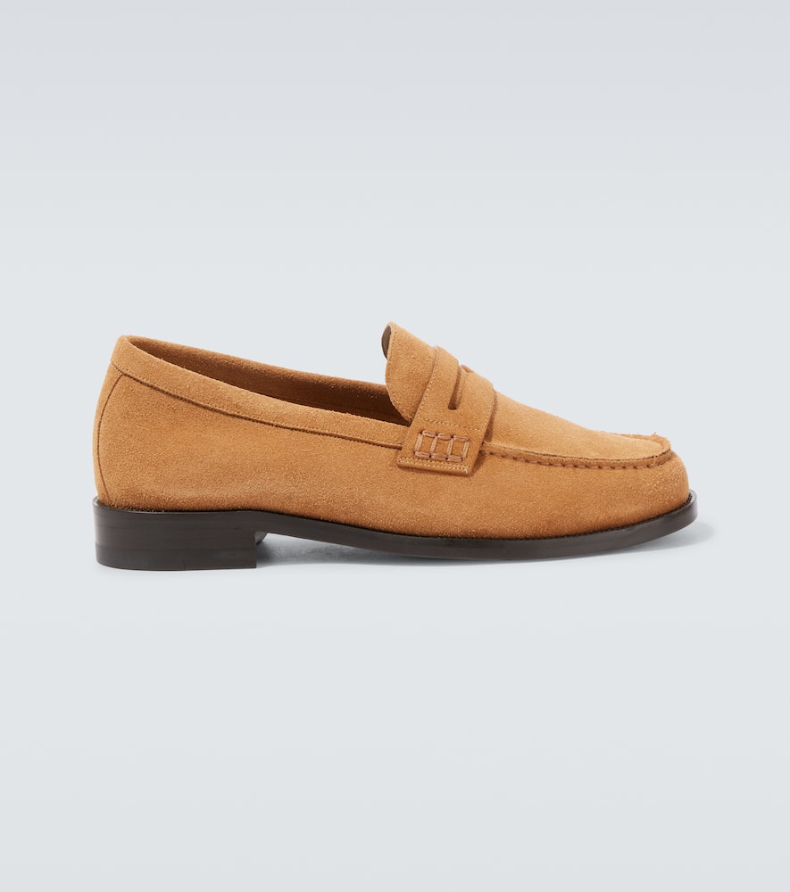 Manolo Blahnik Perry Suede Penny Loafers In Brown