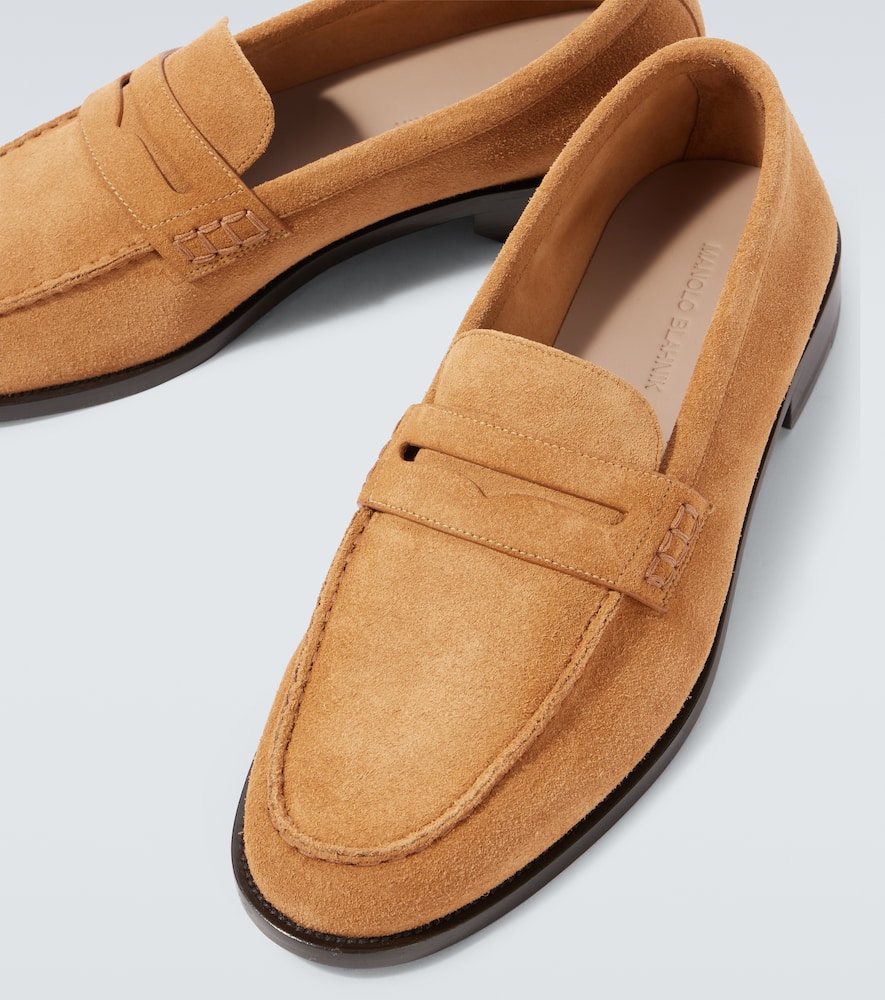 Manolo Blahnik Perry Suede Penny Loafers In Brown