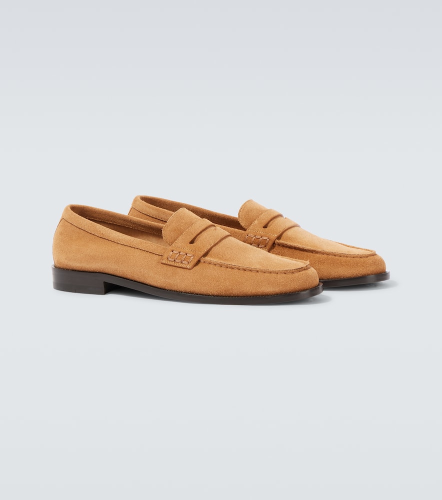 Manolo Blahnik Perry Suede Penny Loafers In Brown