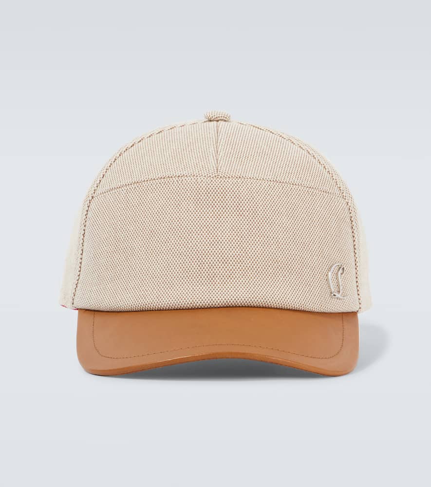 Leather-trimmed cotton baseball cap