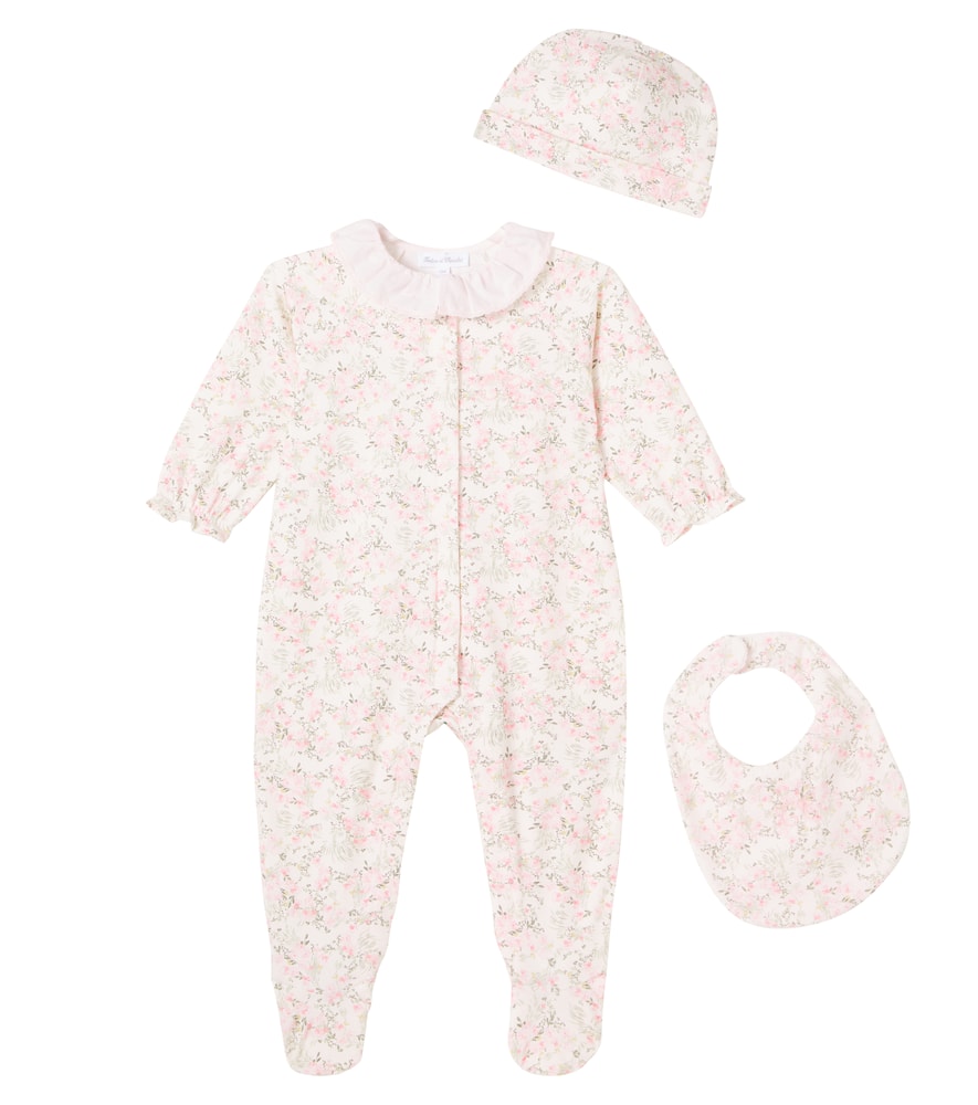 Tartine Et Chocolat Baby Cotton Romper, Beanie And Bib Set In Multi