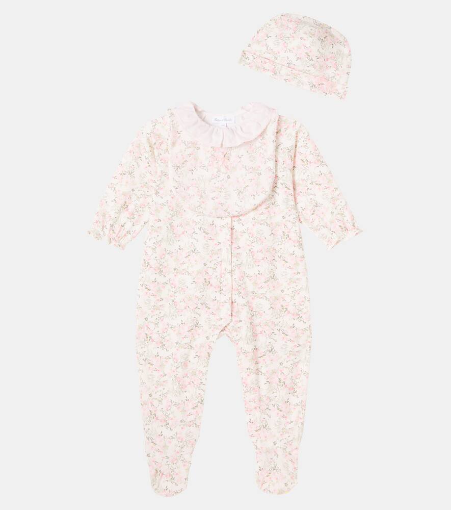 Tartine Et Chocolat Baby Cotton Romper, Beanie And Bib Set In Multi