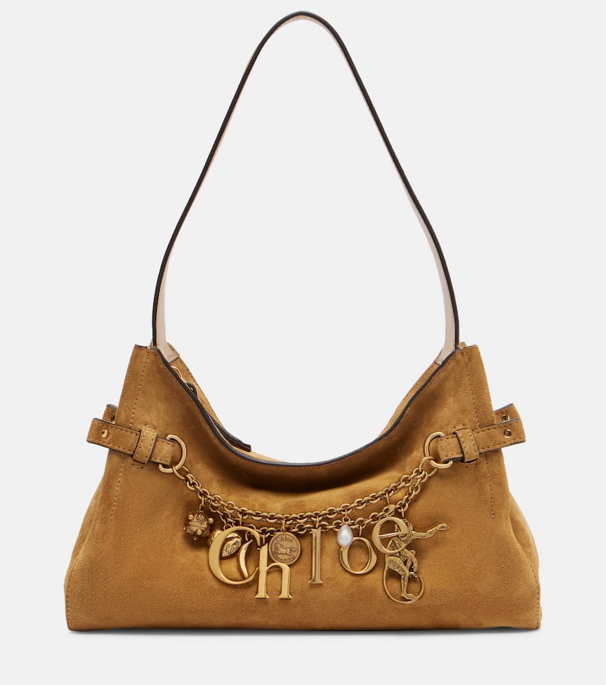 Chloé Suede Shoulder Bag With Chain And Buckle In Green