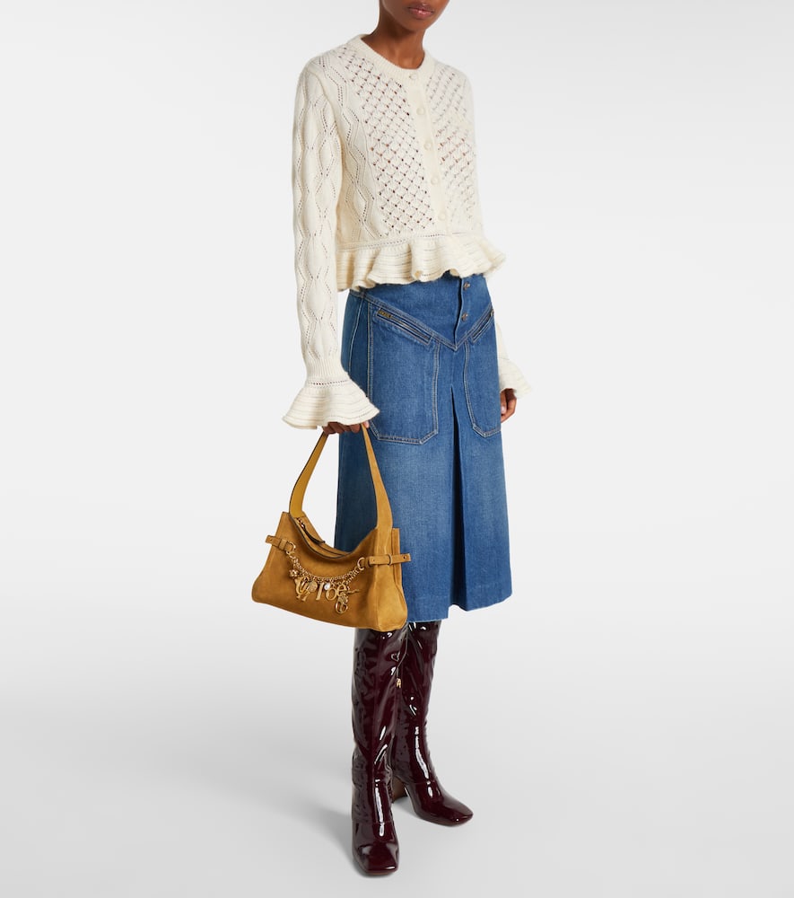 Chloé Suede Shoulder Bag With Chain And Buckle In Green