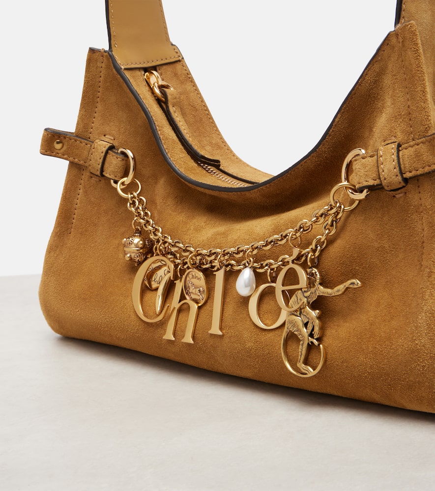 Chloé Suede Shoulder Bag With Chain And Buckle In Green