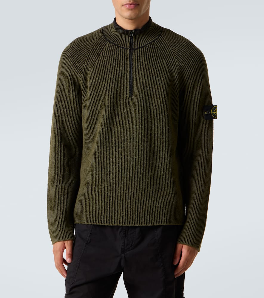 Stone Island Khaki 5100024 Full Rib Rws Wool Sweatshirt In Green