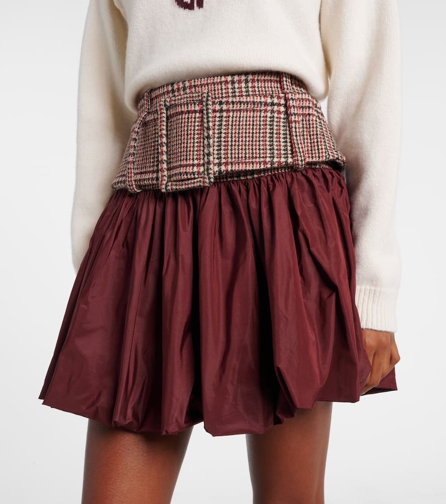 Patou Checked Ruched Virgin Wool Miniskirt In Burgundy