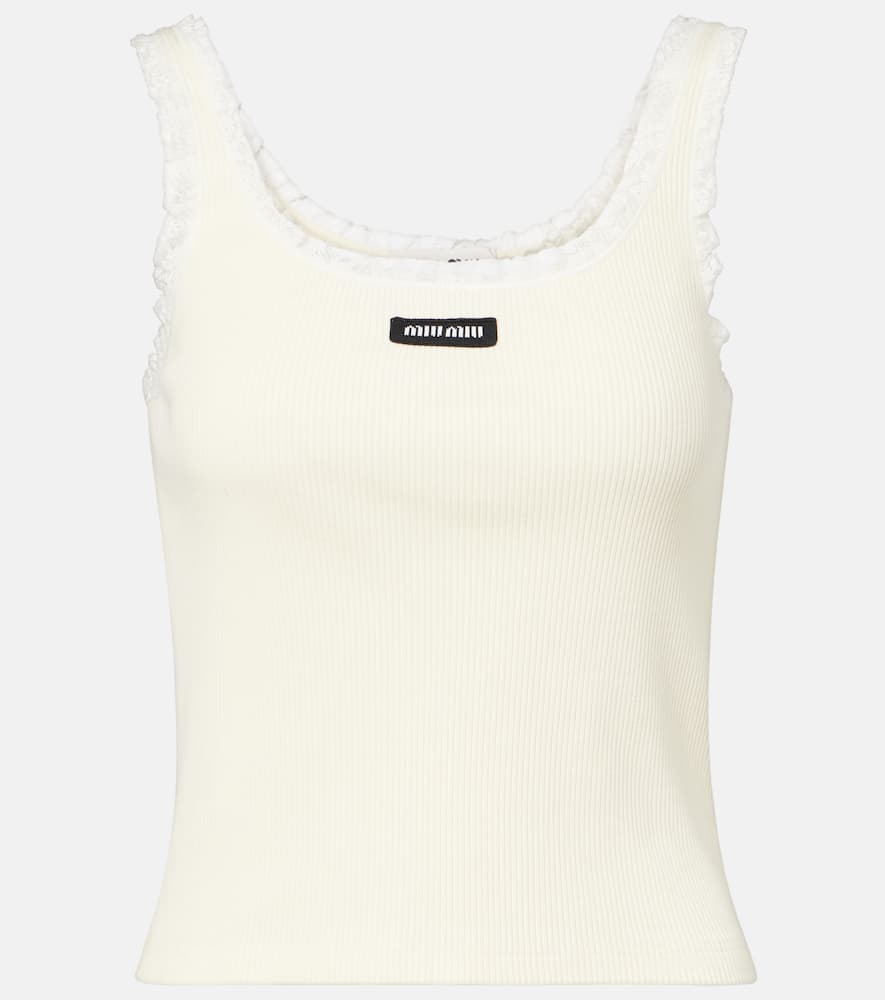Miu Miu Lace-trimmed Cotton Tank Top In White