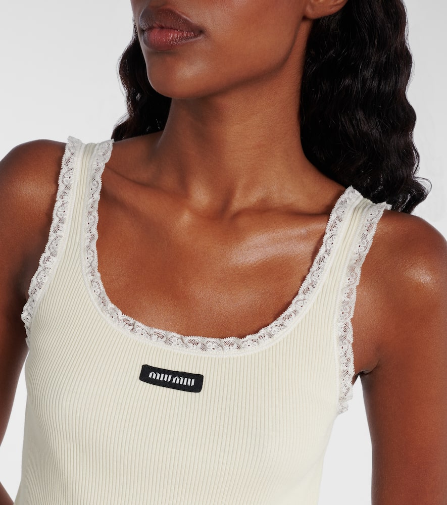 Miu Miu Lace-trimmed Cotton Tank Top In White