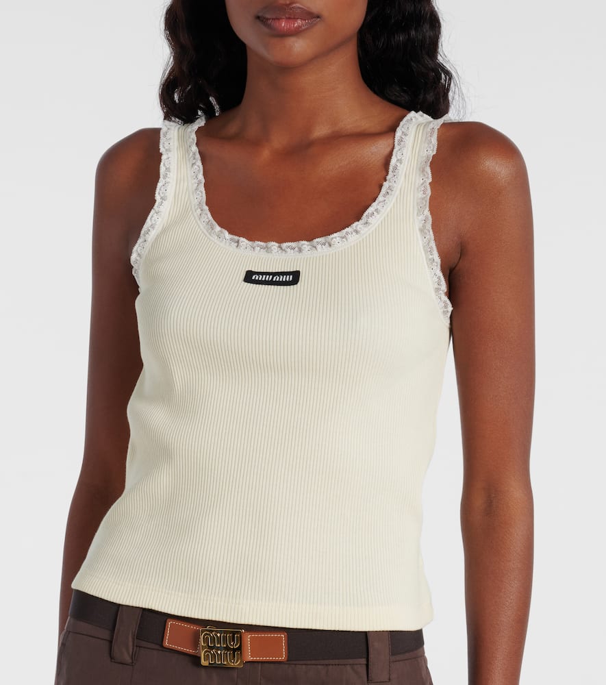 Miu Miu Lace-trimmed Cotton Tank Top In White