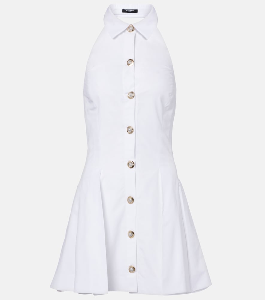 Balmain Halterneck Cotton Poplin Minidress
