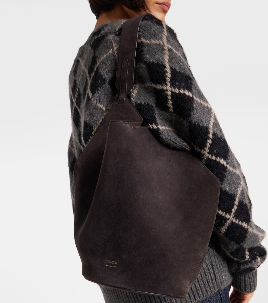 Khaite Lotus Small Suede Tote Bag In Brown