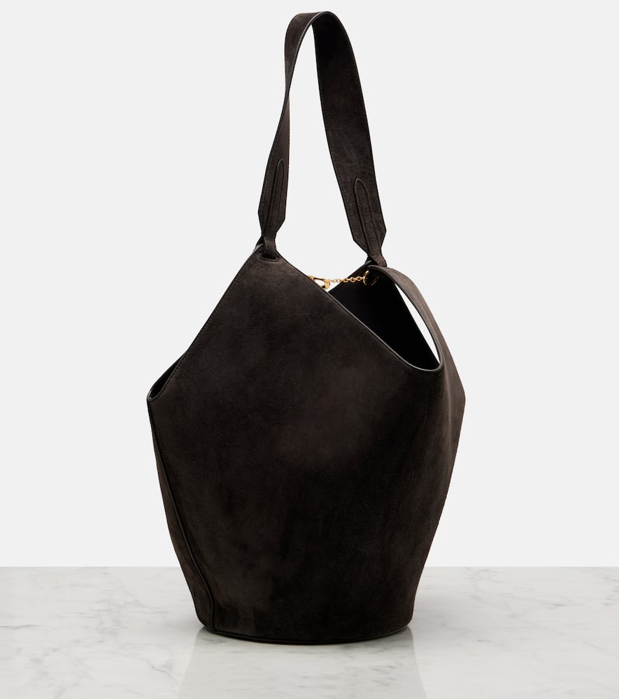 Khaite Lotus Small Suede Tote Bag In Brown