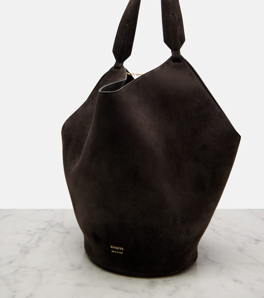 Khaite Lotus Small Suede Tote Bag In Brown